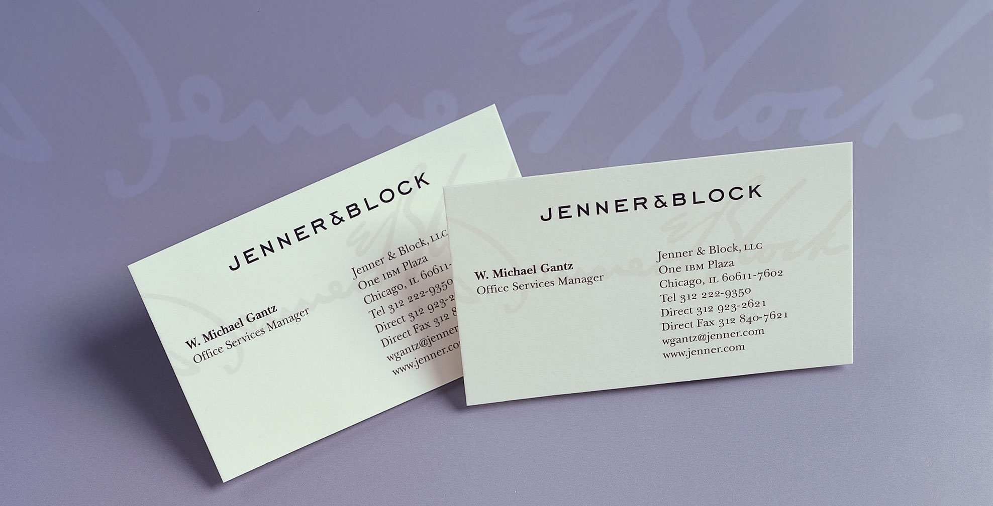 jenner-and-block_business-cards.jpg Art Direction by: Bart Crosby, Crosby Associates